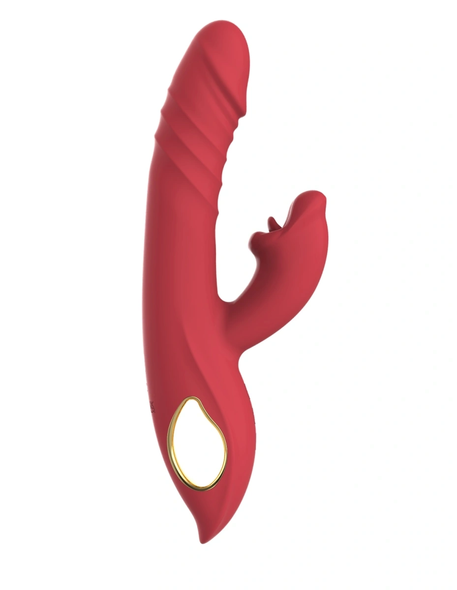 Vibrator Thrusting Rabbit, 10 Moduri Vibratii, 5 Moduri Impingere, 5 Moduri Muscare, Silicon, USB Magnetic, Rosu, 24.6 cm, Passion Labs, #2, Erotic24.ro
