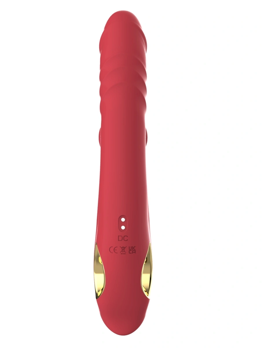 Vibrator Thrusting Rabbit, 10 Moduri Vibratii, 5 Moduri Impingere, 5 Moduri Muscare, Silicon, USB Magnetic, Rosu, 24.6 cm, Passion Labs, #5, Erotic24.ro