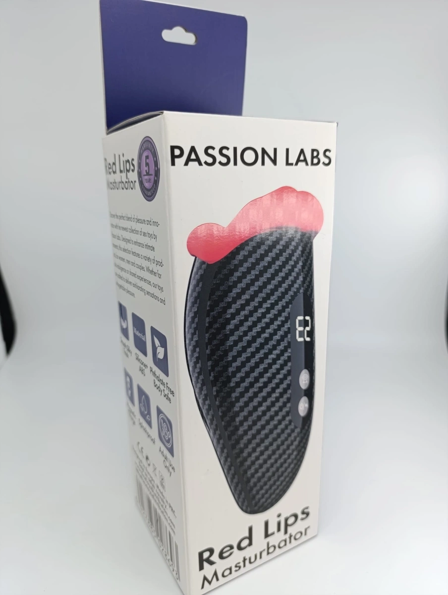 Masturbator Red Lips, Display LCD, 9 Moduri Vibratii, 9 Moduri Tapare, Silicon, USB, Negru/Rosu, 18 cm, Passion Labs, #4, Erotic24.ro