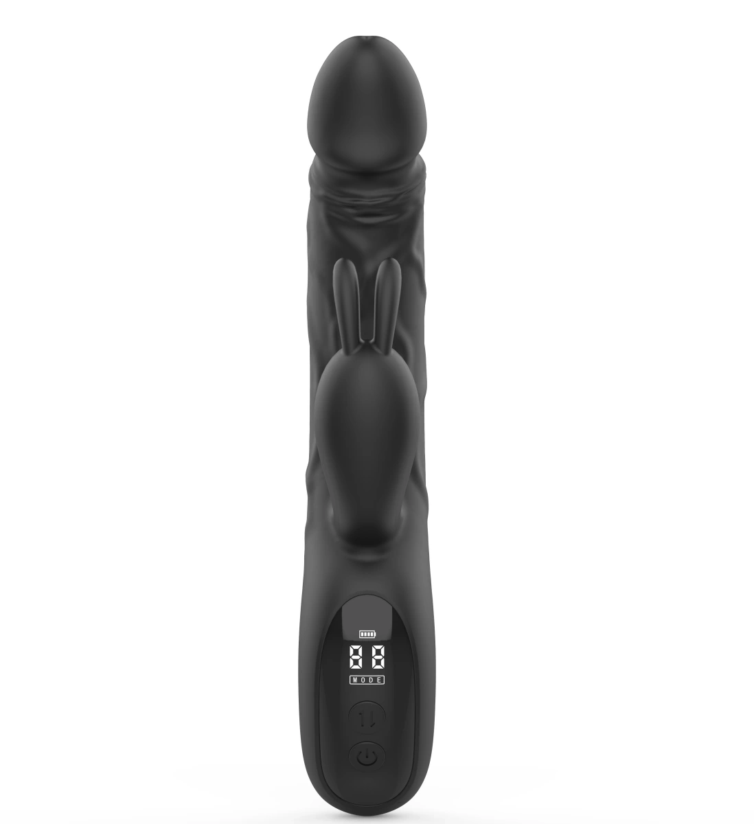 Vibrator Realistic Thrusting Rabbit, 9 Moduri Vibratii, 9 Moduri Impingere, Silicon, USB Magnetic, Display LCD, Negru, 23.5 cm, Passion Labs, #3, Erotic24.ro