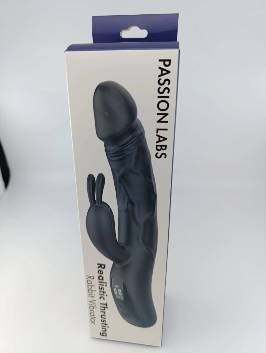 Vibrator Realistic Thrusting Rabbit, 9 Moduri Vibratii, 9 Moduri Impingere, Silicon, USB Magnetic, Display LCD, Negru, 23.5 cm, Passion Labs, #4, Erotic24.ro