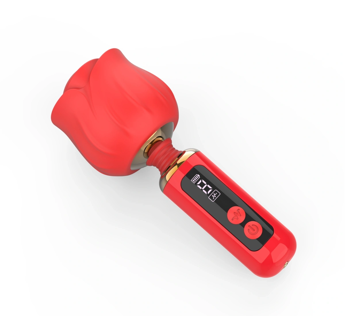 Mini Vibrator Masaj Luxury Bloom, 9 Moduri Vibratii, Display LCD, USB Magnetic, Silicon, Rosu, 12.6 cm, Guilty Toys, #4, Erotic24.ro