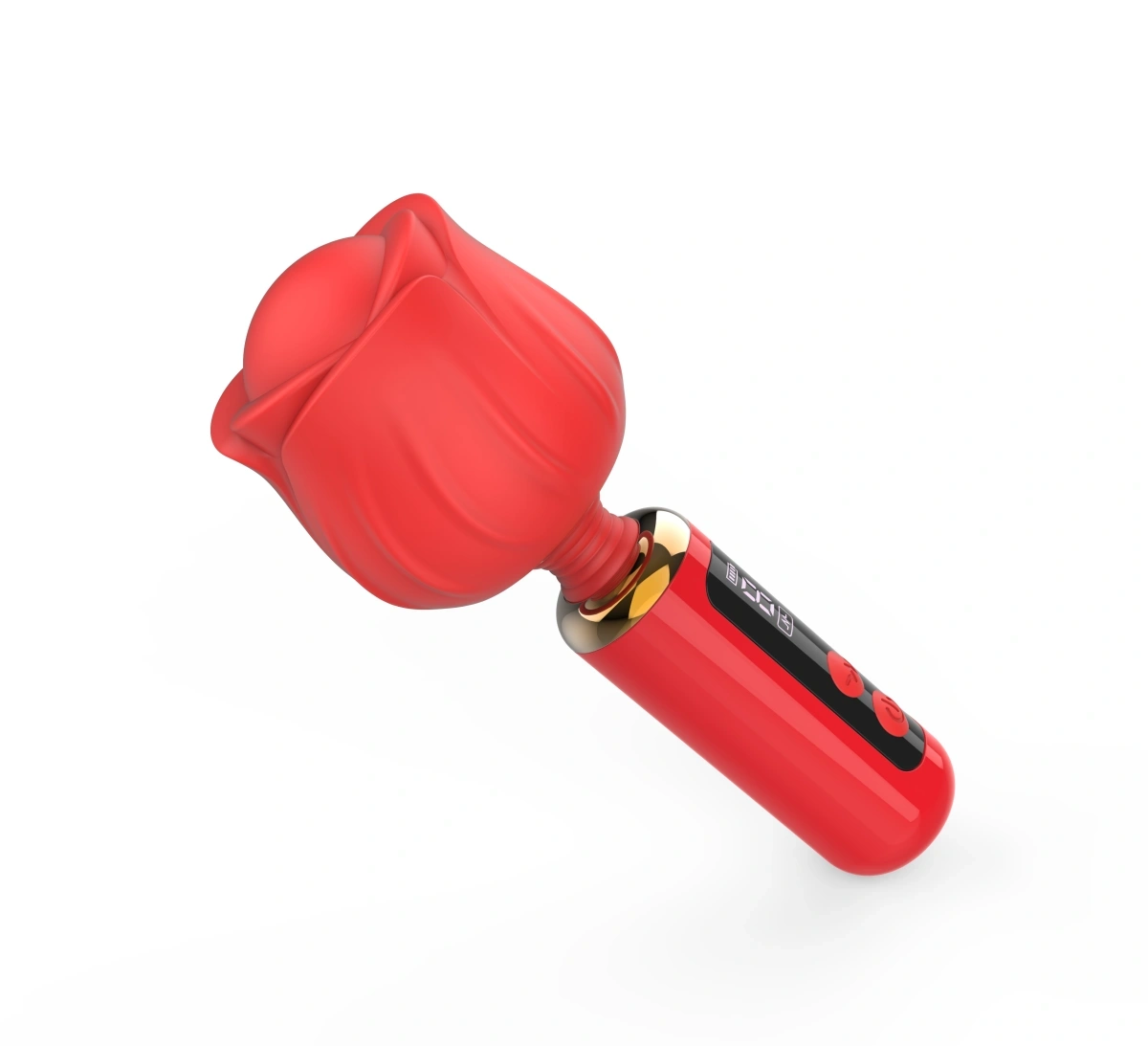 Mini Vibrator Masaj Luxury Bloom, 9 Moduri Vibratii, Display LCD, USB Magnetic, Silicon, Rosu, 12.6 cm, Guilty Toys, #5, Erotic24.ro