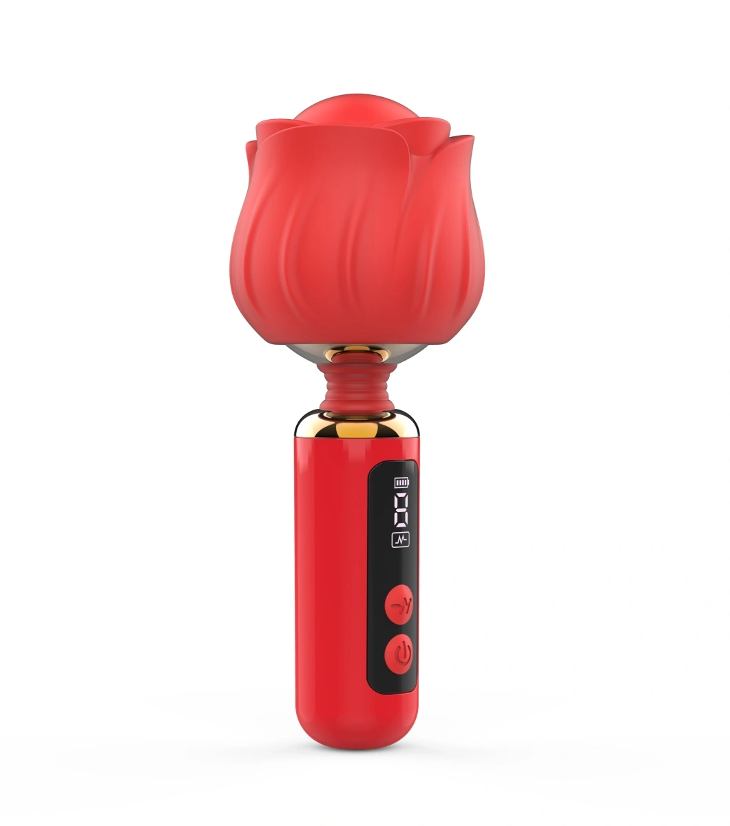 Mini Vibrator Masaj Luxury Bloom, 9 Moduri Vibratii, Display LCD, USB Magnetic, Silicon, Rosu, 12.6 cm, Guilty Toys, #2, Erotic24.ro