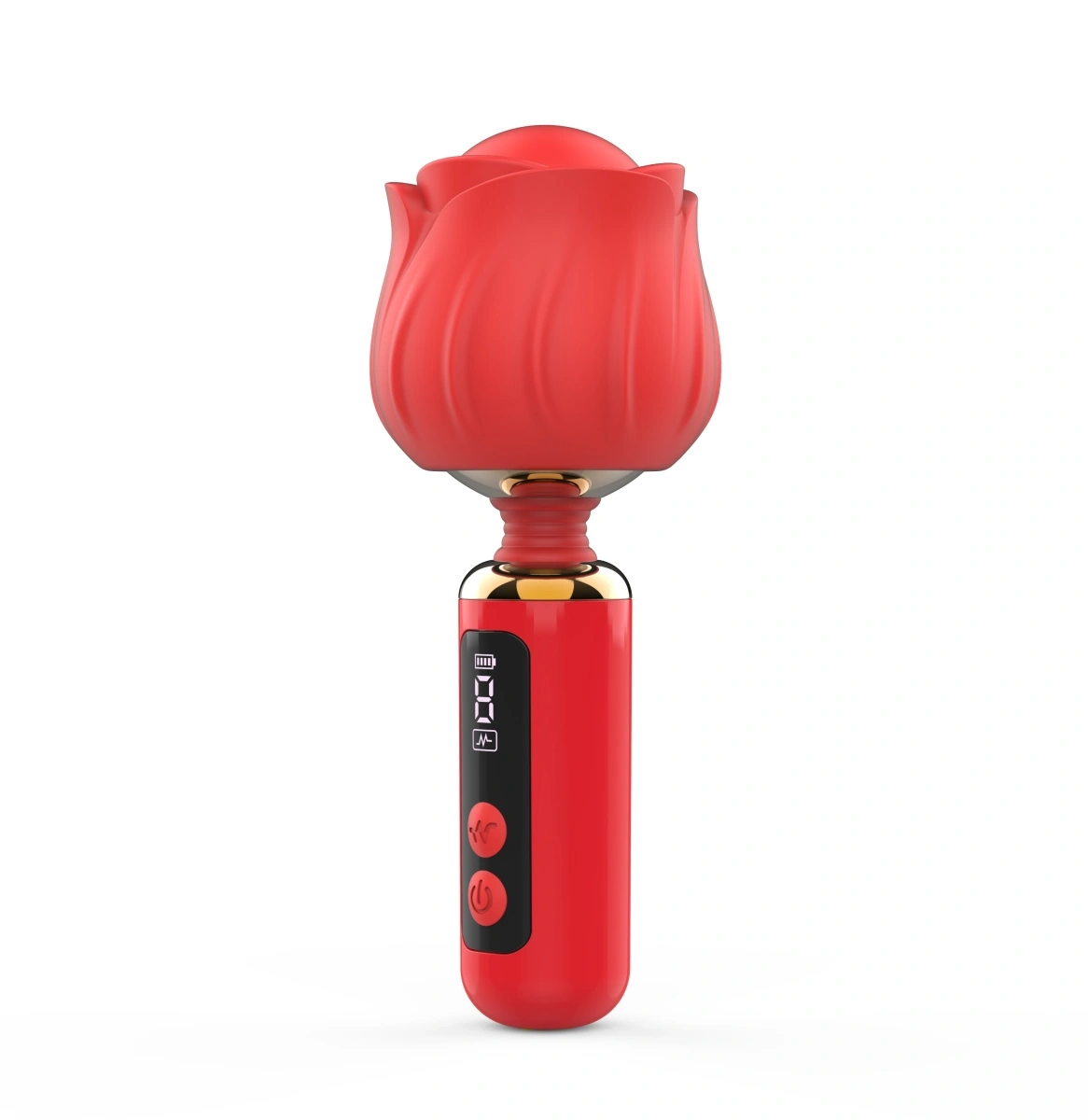 Mini Vibrator Masaj Luxury Bloom, 9 Moduri Vibratii, Display LCD, USB Magnetic, Silicon, Rosu, 12.6 cm, Guilty Toys, #3, Erotic24.ro