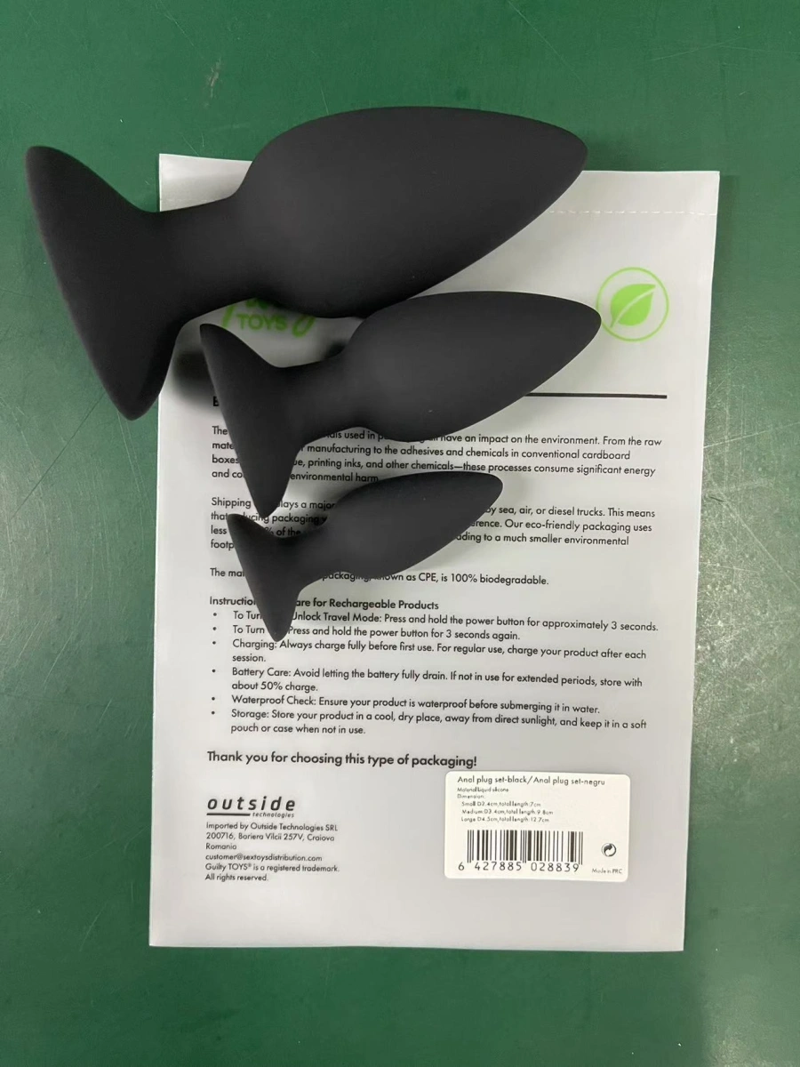 Set 3 Dopuri Anale cu Ventuza, Silicon Lichid, Negru, Guilty Toys, #3, Erotic24.ro