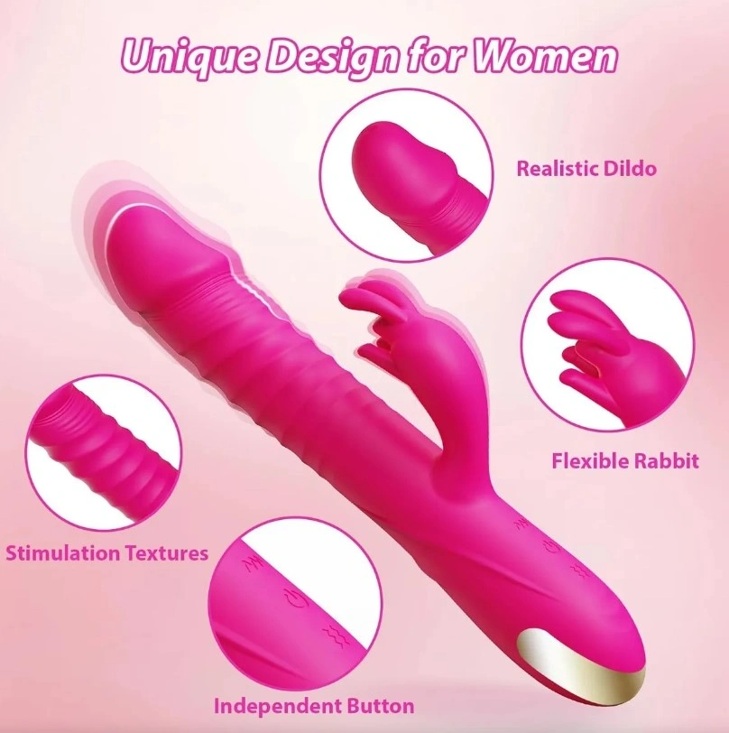 Vibrator Iepuras Thrusting, 10 Moduri Vibratii, 3 Moduri Impingere, Silicon, USB, Roz, 23 cm, Guilty Toys, #4, Erotic24.ro