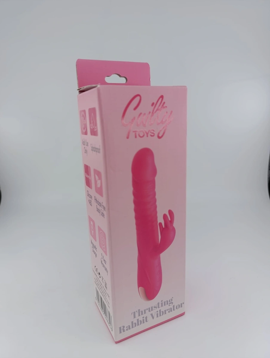 Vibrator Iepuras Thrusting, 10 Moduri Vibratii, 3 Moduri Impingere, Silicon, USB, Roz, 23 cm, Guilty Toys, #5, Erotic24.ro