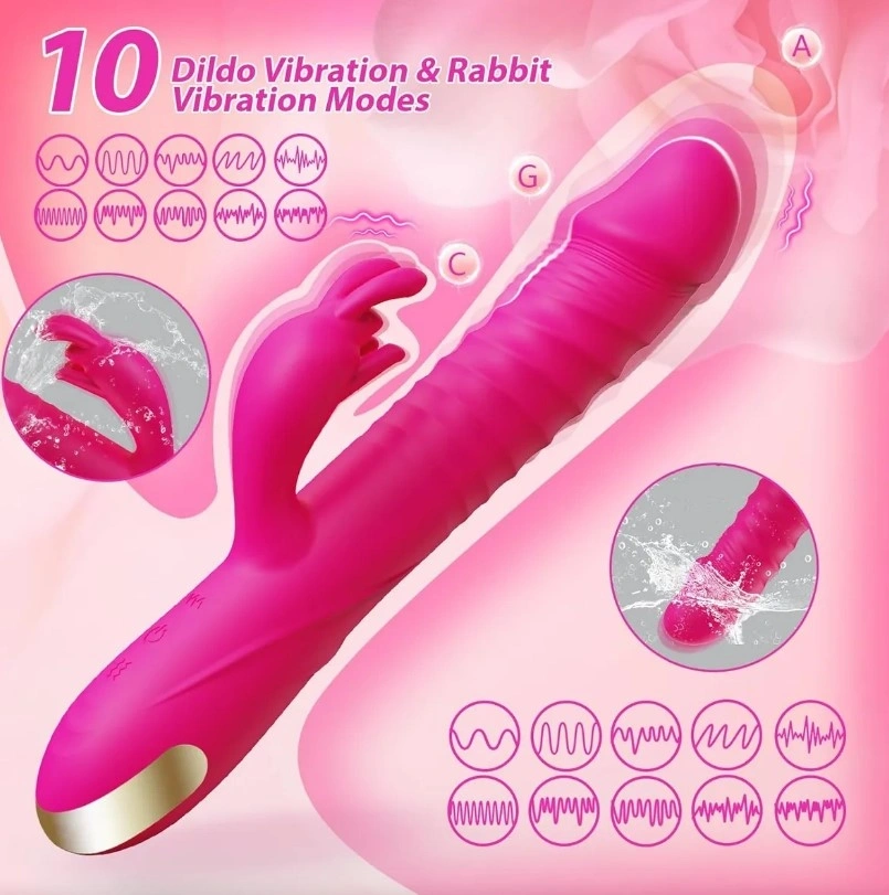 Vibrator Iepuras Thrusting, 10 Moduri Vibratii, 3 Moduri Impingere, Silicon, USB, Roz, 23 cm, Guilty Toys, #2, Erotic24.ro