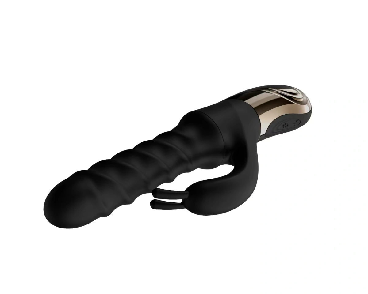 Vibrator Swirl Rabbit, 5 Moduri de Impingere si Rasucire, 8 Moduri Vibratii, Silicon, USB, Negru, 25.7 cm, Passion Labs, #8, Erotic24.ro