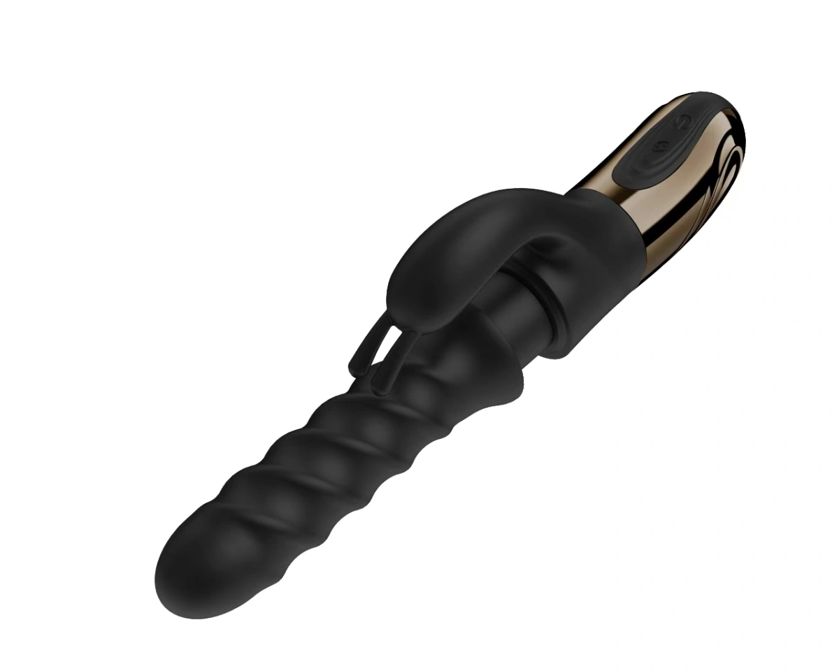 Vibrator Swirl Rabbit, 5 Moduri de Impingere si Rasucire, 8 Moduri Vibratii, Silicon, USB, Negru, 25.7 cm, Passion Labs, #6, Erotic24.ro