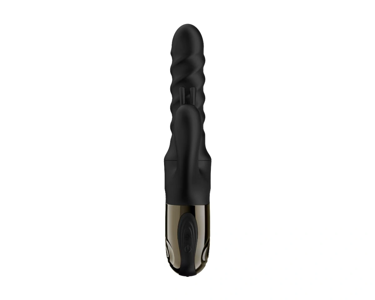 Vibrator Swirl Rabbit, 5 Moduri de Impingere si Rasucire, 8 Moduri Vibratii, Silicon, USB, Negru, 25.7 cm, Passion Labs, #4, Erotic24.ro