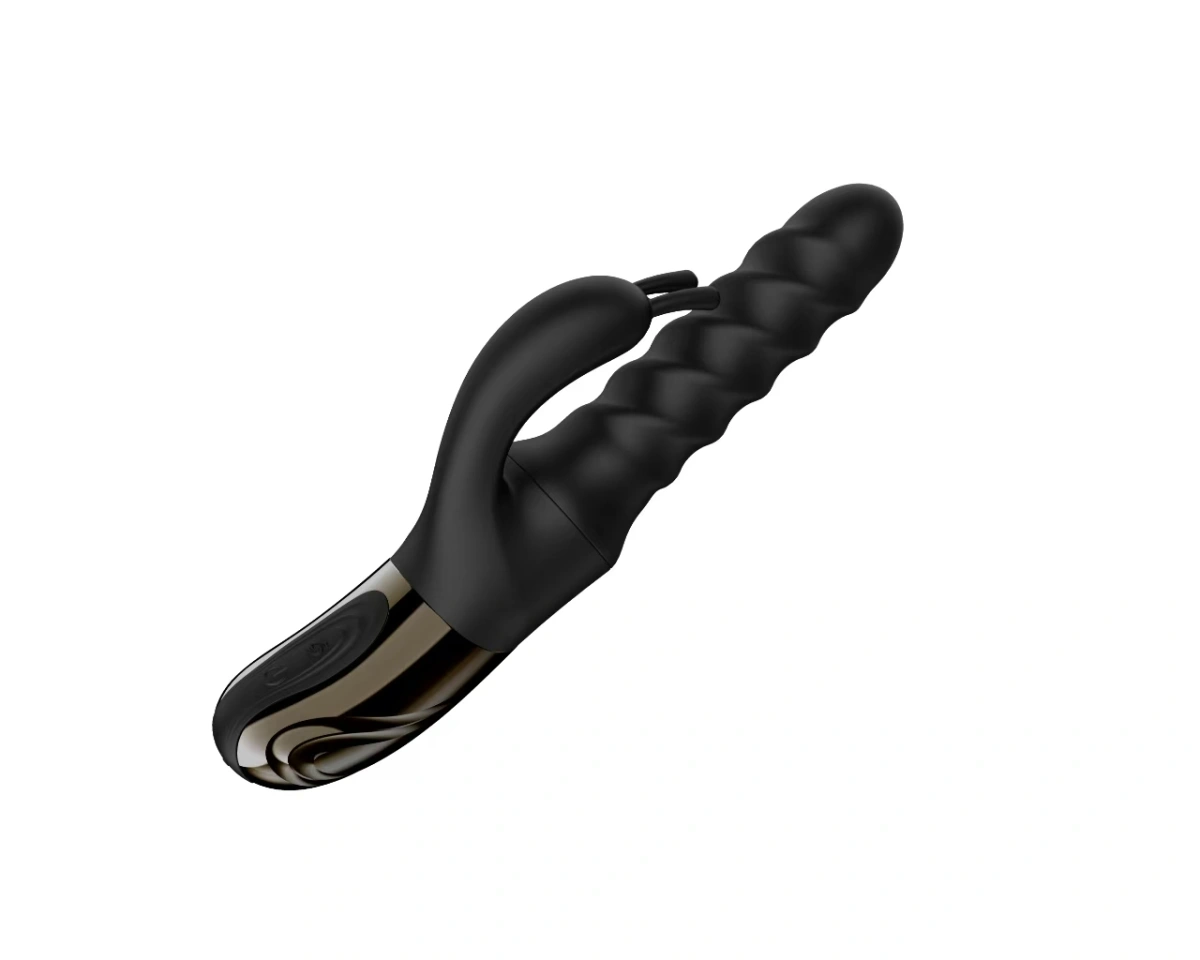 Vibrator Swirl Rabbit, 5 Moduri de Impingere si Rasucire, 8 Moduri Vibratii, Silicon, USB, Negru, 25.7 cm, Passion Labs, #2, Erotic24.ro