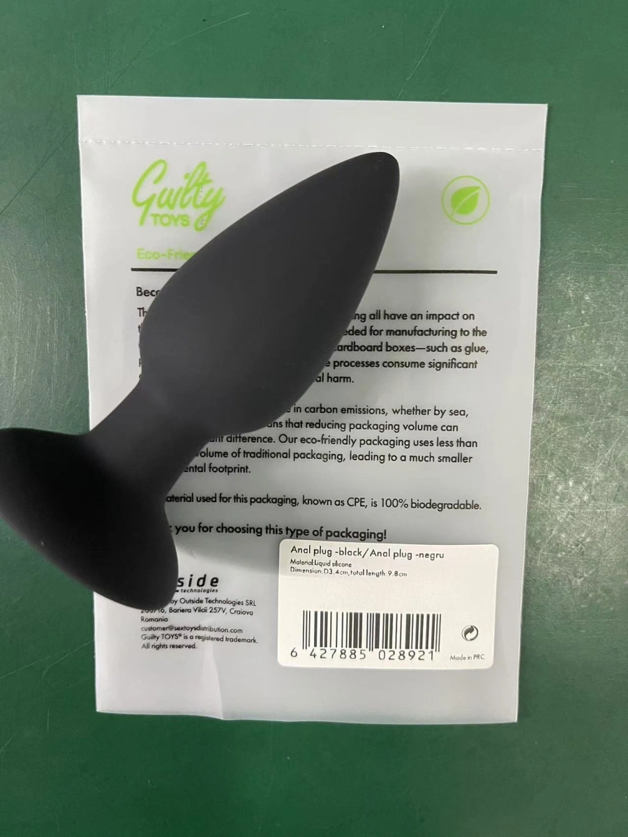 Dop Anal Medium cu Ventuza, Silicon Lichid, Negru, 9.8 cm, Guilty Toys, #6, Erotic24.ro