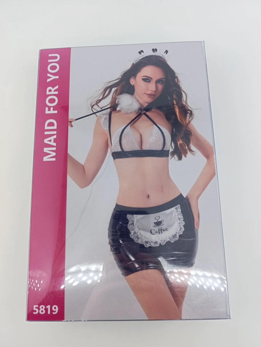 Costum Sexy 5 Piese Menajera Midnight Chores, Negru/Alb, S/M, #6, Erotic24.ro