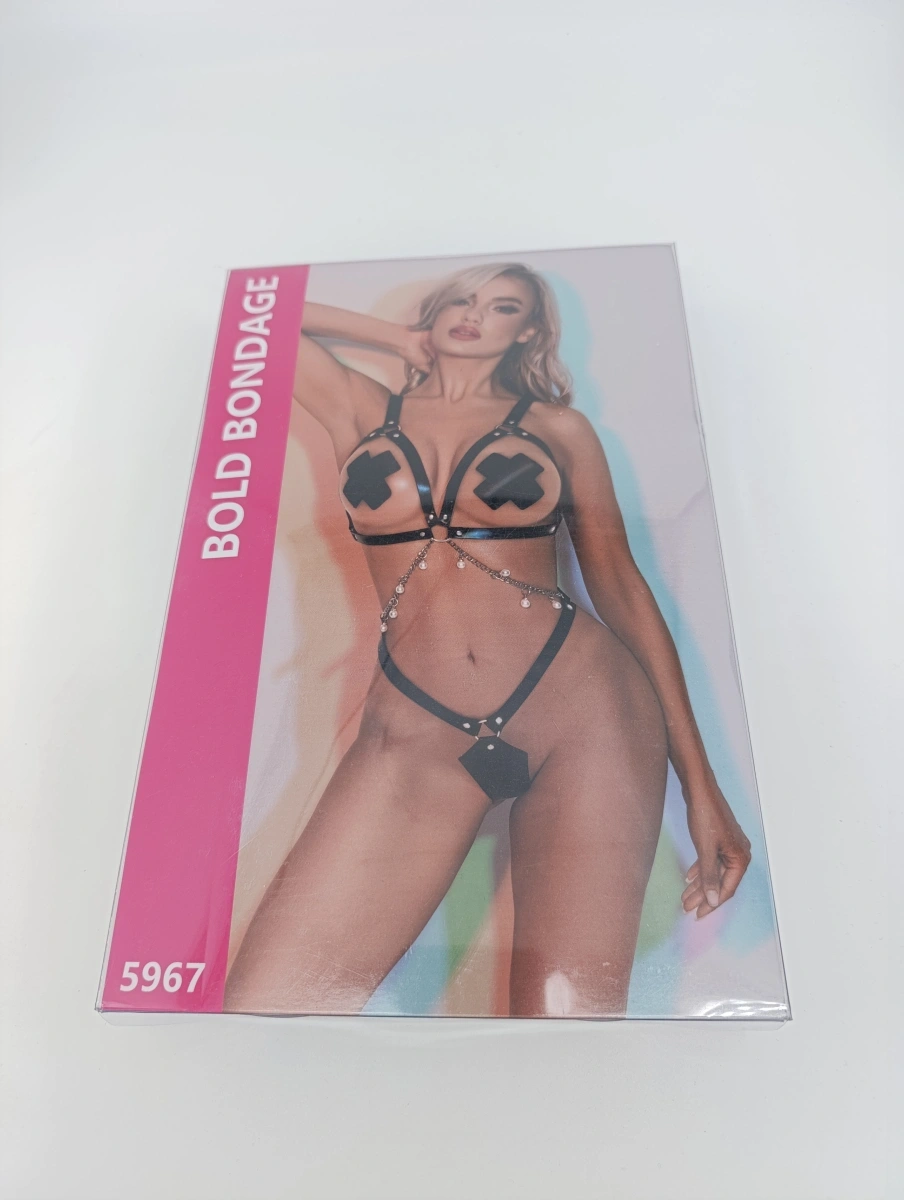 Lenjerie 2 Piese Fetish Glam, Body si Acoperitoare Sani, Negru, S-L, #6, Erotic24.ro