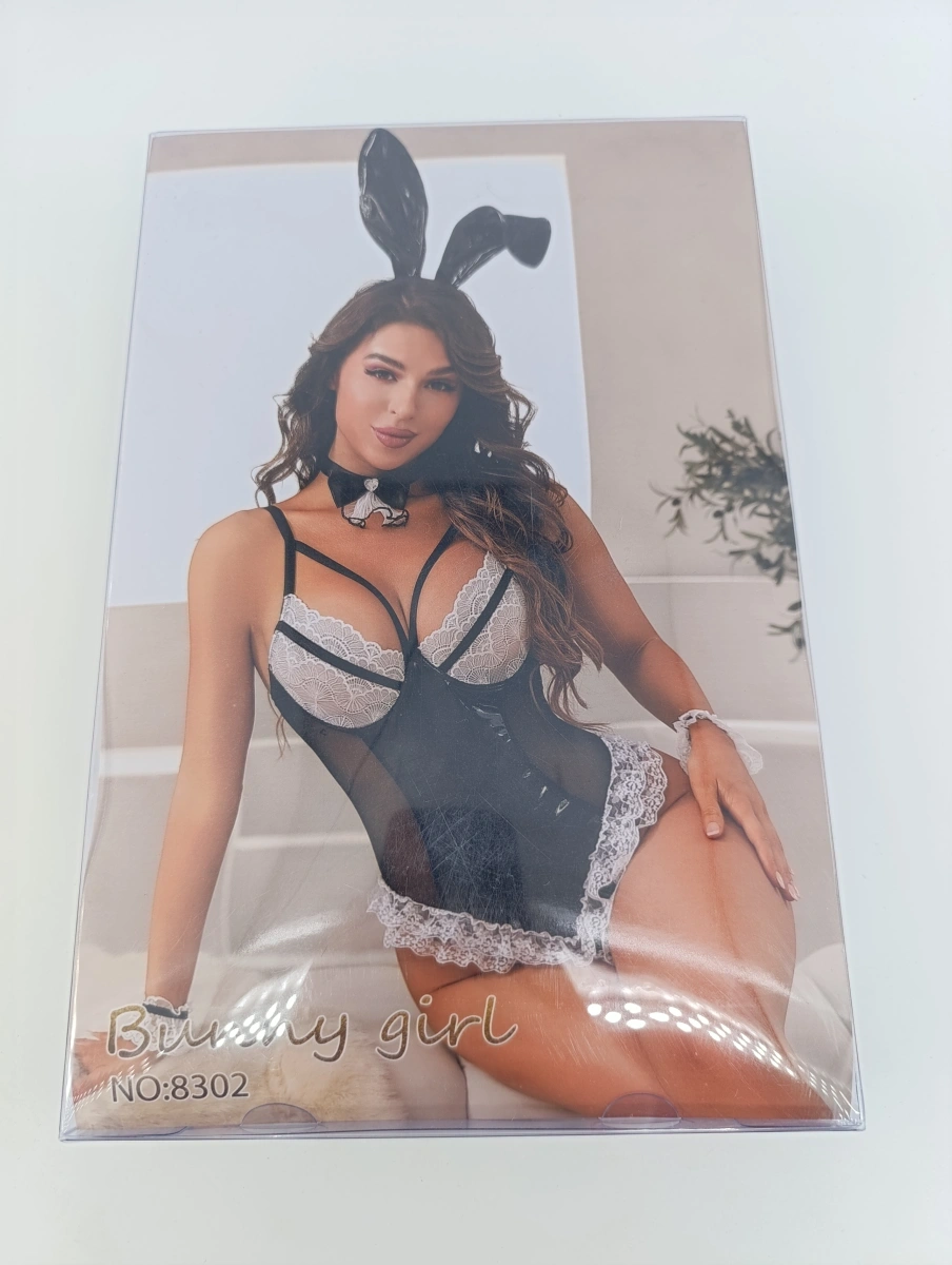 Costum 4 Piese Elegant Bunny Fantasy, Negru/Alb, S/M, Nr. 6, Erotic24.ro