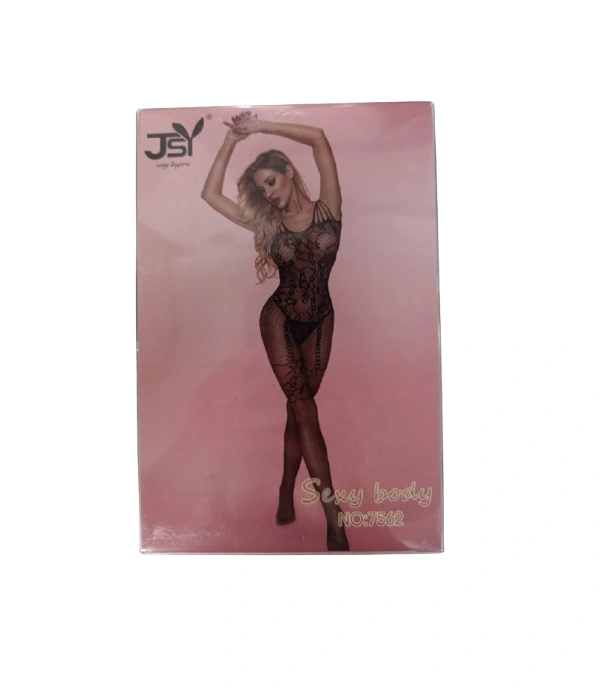 Catsuit Amelia Crotchless din Plasa cu Model Floral Negru OS, Nr. 4, Erotic24.ro