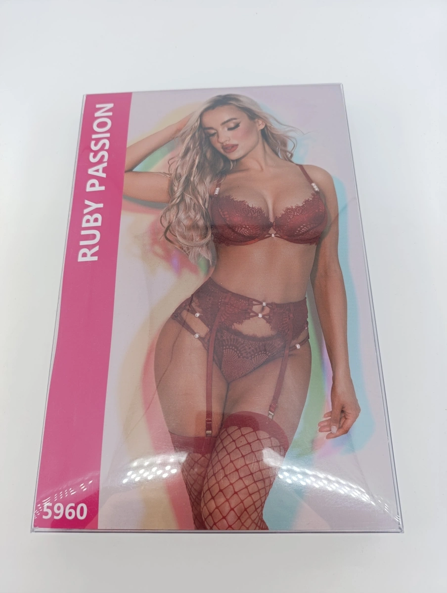 Set Lenjerie 4 Piese Pearled Passion, Rosu, 4 Piese, Nr. 6, Erotic24.ro