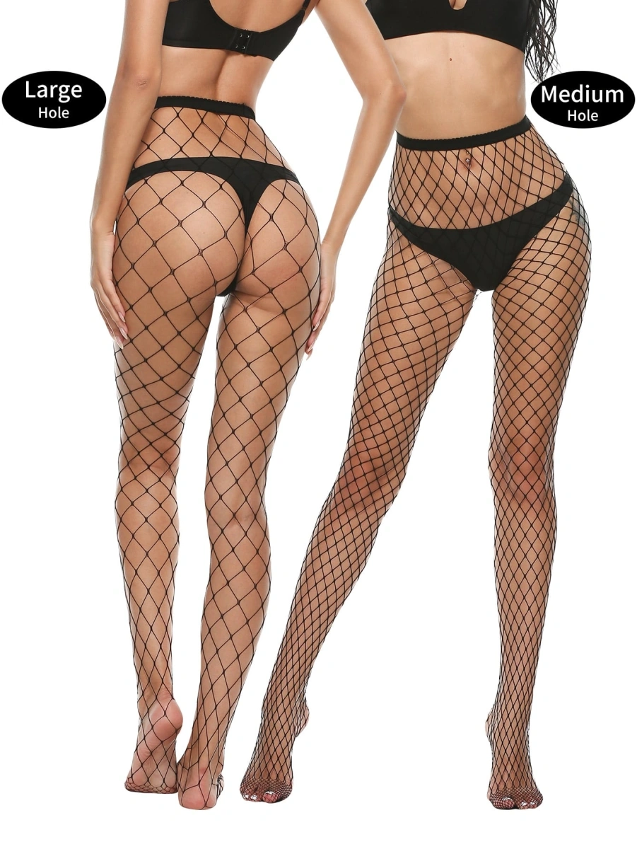 Set 4 Ciorapi din Plasa Fishnet, Negru, S-L, Nr. 3, Erotic24.ro