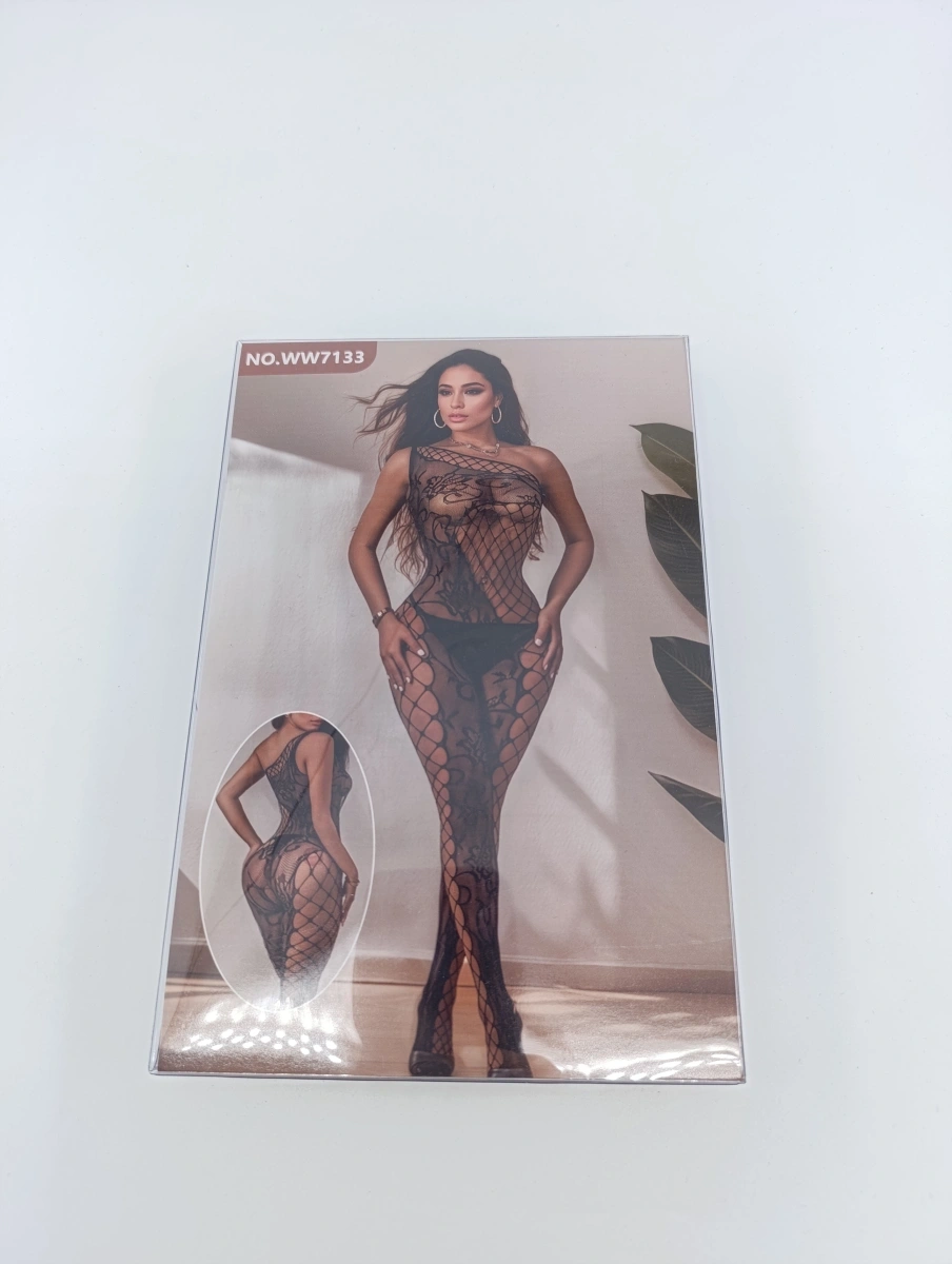 Bodystocking Crotchless Asimetric, Negru, S-L, #4, Erotic24.ro