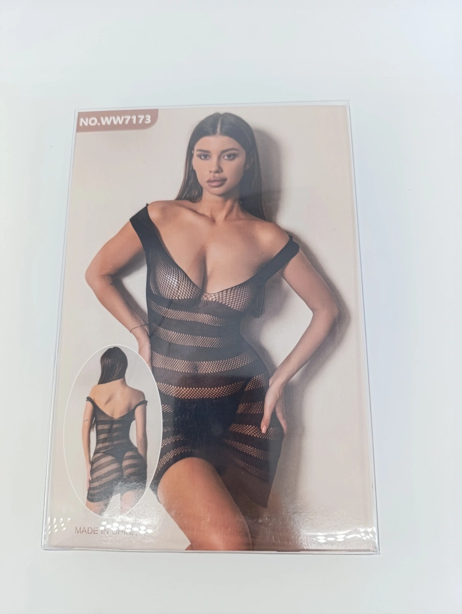 Rochie Mini Elastica cu Dungi Orizontale, Negru, S-L, Nr. 6, Erotic24.ro