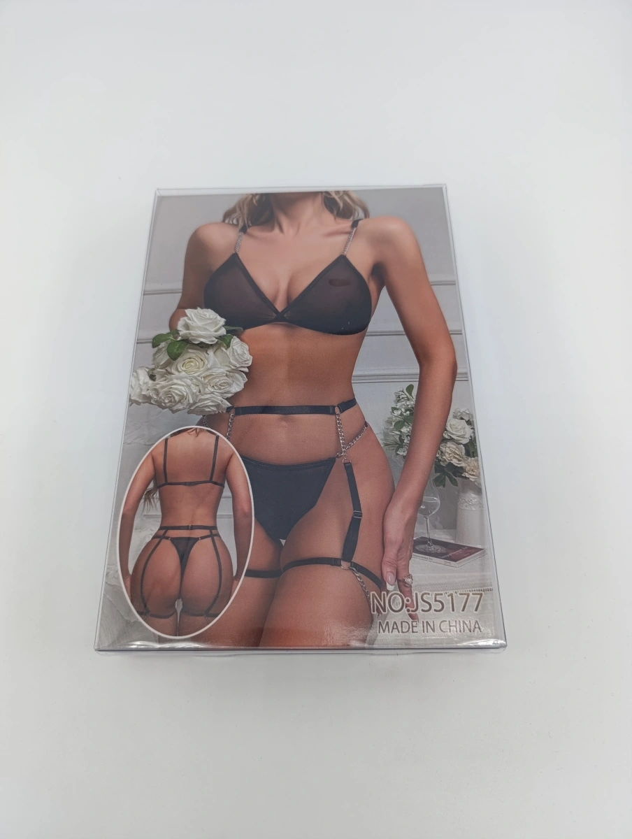 Set Lenjerie 3 Piese Lorra cu Lanturi, Negru, S/M, #6, Erotic24.ro
