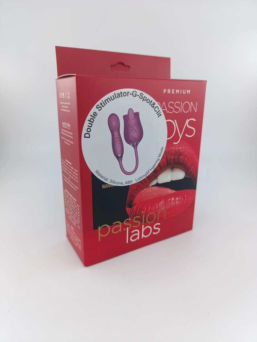 Stimulator Dublu, Vibrating, Licking, Fingering, Silicon, USB, Mov, 36.5 cm, Passion Labs, #2, Erotic24.ro