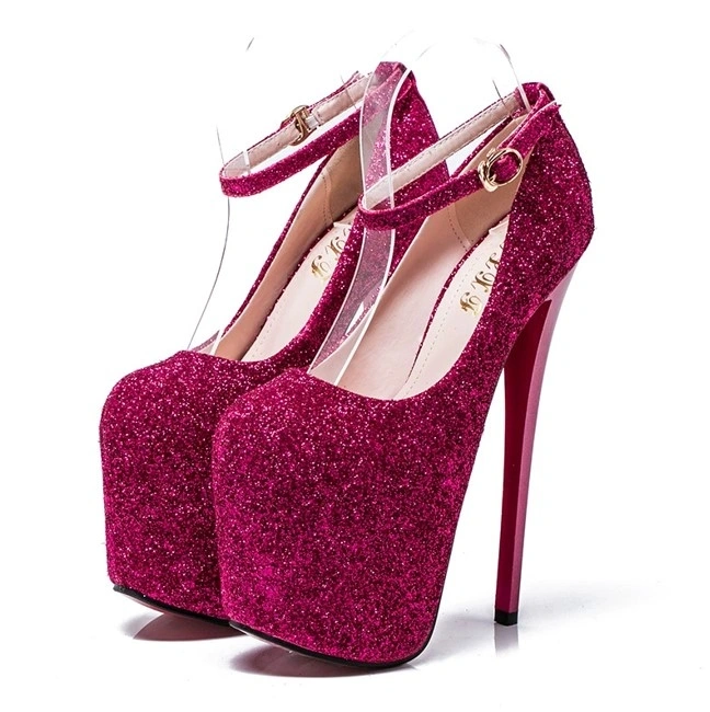 Pantofi cu Toc Inalt si Sclipici Roz, Marime 37