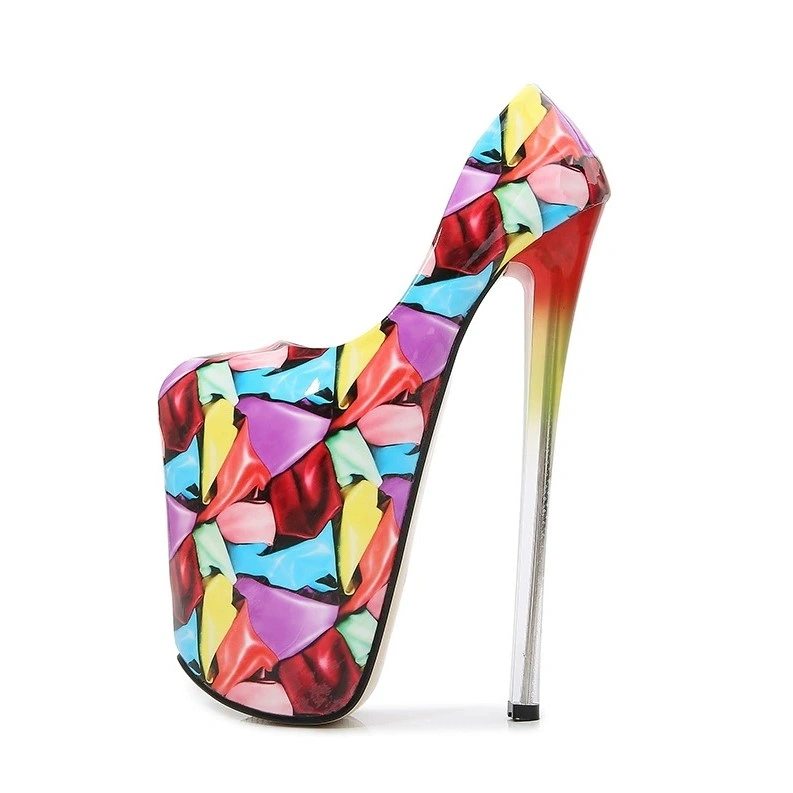 Pantofi Sexy Foarte Inalti, Imprimeu Multicolor, Marime 40