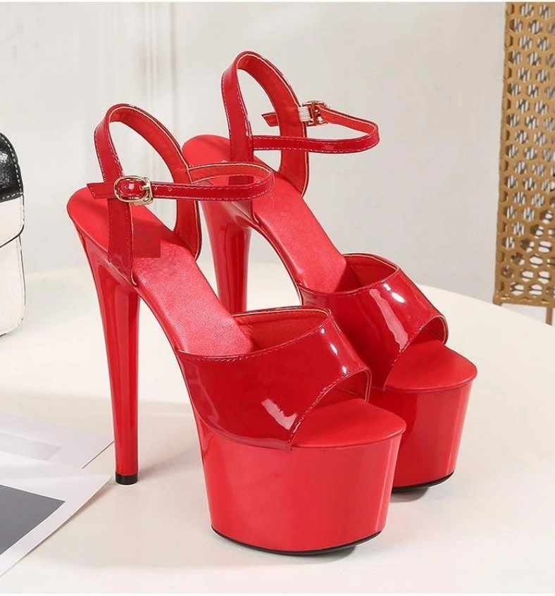 Sandale cu Platforma si Toc Stiletto Inalt, Lacuite, Rosu, Marime 37