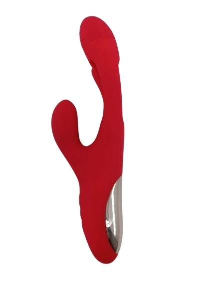 Vibrator Iepuras Rouge, 7 Moduri Vibratii, 7 Moduri Pulsatorii, Silicon, USB, Rosu, 24.2 cm, #2, Erotic24.ro