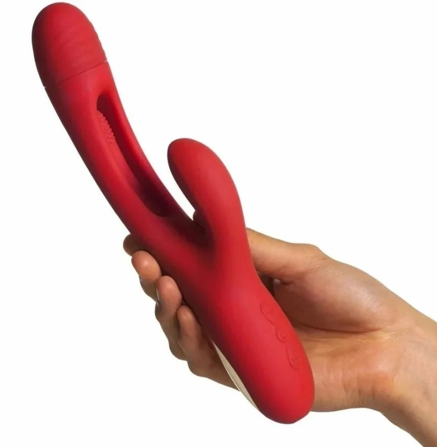Vibrator Iepuras Rouge, 7 Moduri Vibratii, 7 Moduri Pulsatorii, Silicon, USB, Rosu, 24.2 cm, #1, Erotic24.ro