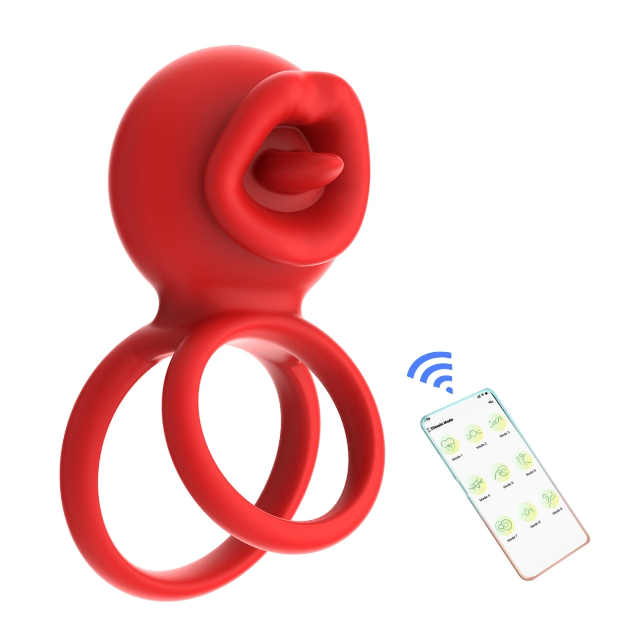 Inel de Penis Tongue Licking, Control Bluetooth, Aplicatie Mobila, Silicon, USB, Rosu, #2, Erotic24.ro