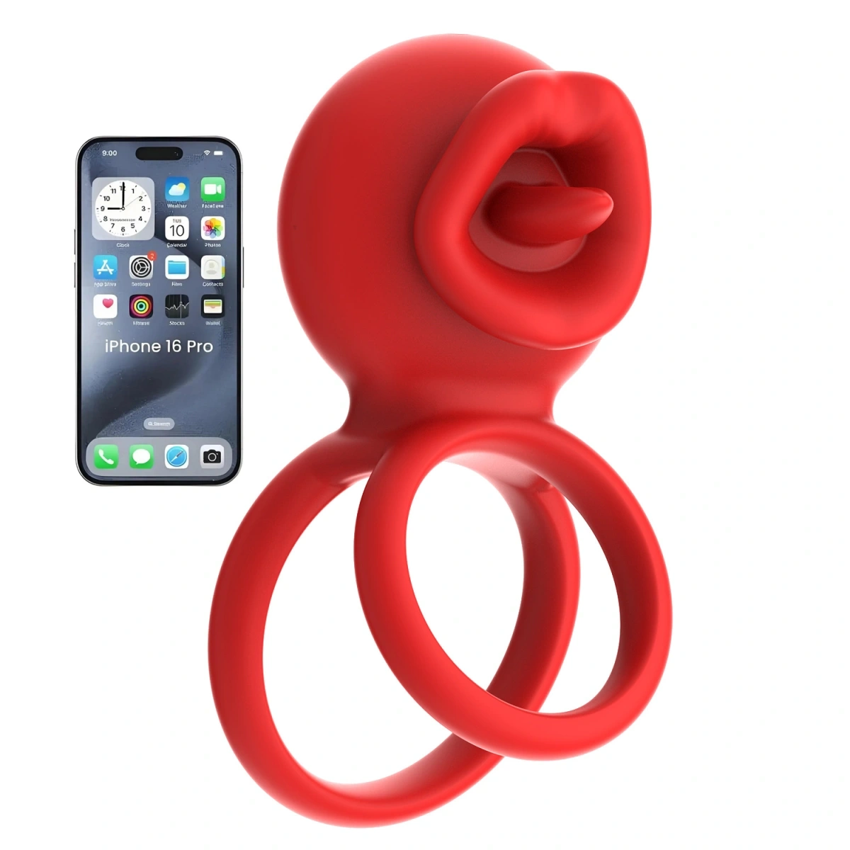 Inel de Penis Tongue Licking, Control Bluetooth, Aplicatie Mobila, Silicon, USB, Rosu, #3, Erotic24.ro