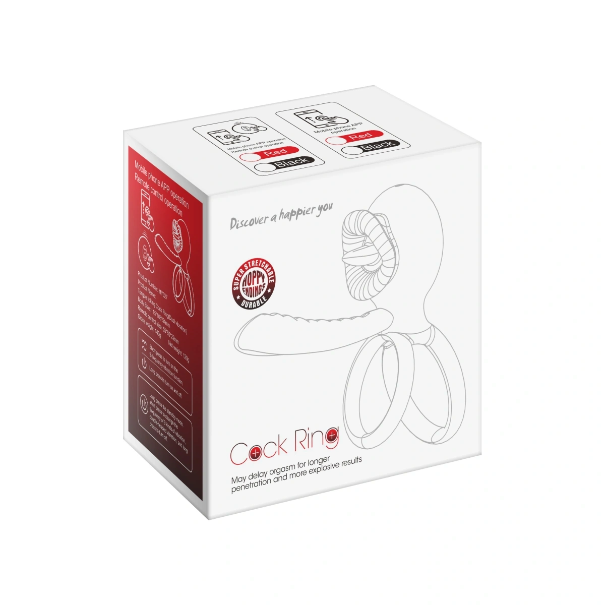 Inel de Penis Tongue Licking with Sleeve, Control Bluetooth, Aplicatie Mobila, Silicon, USB, Rosu, #12, Erotic24.ro