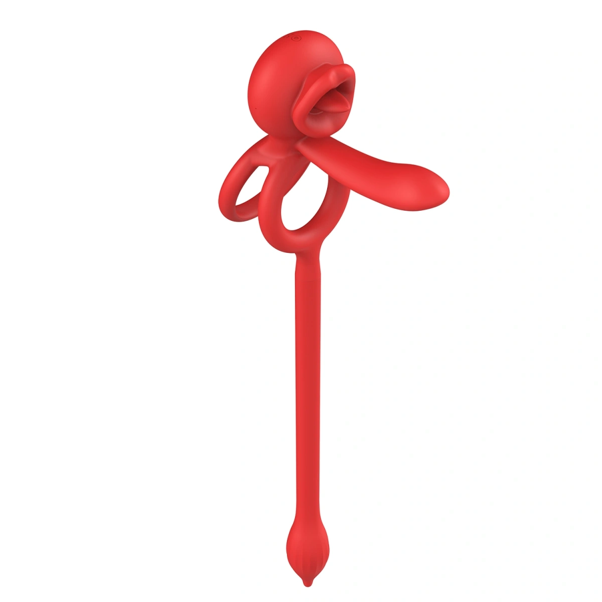 Inel de Penis Tongue Licking with Sleeve&Anal Stim, Control Bluetooth, Aplicatie Mobila, Silicon, USB, Rosu, #10, Erotic24.ro