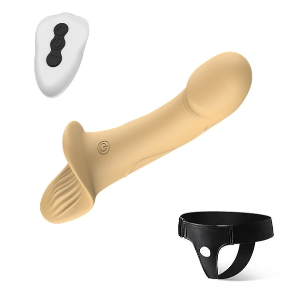 Strap-On pentru Femei Double Fun, Remote Control, 9 Moduri Vibratii, 2 Motoare, Silicon, USB, Natural, 24.5 cm, Guilty Toys, #1, Erotic24.ro