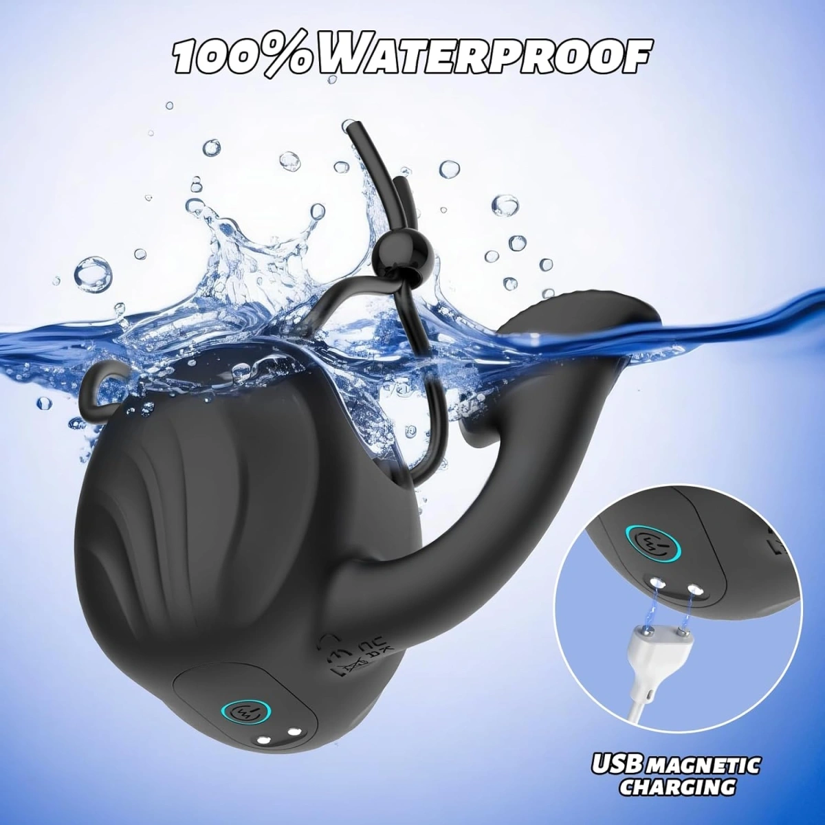 Stimulator Barbati Male Cage, 10 Moduri Vibratii, Silicon, USB Magnetic, Negru, Passion Labs, #3, Erotic24.ro