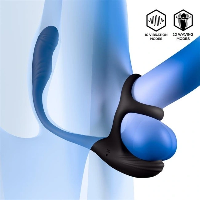 Inel de Penis cu Stimulator Anal, Bluetooth Control, 10 Moduri Vibratii, 10 Moduri Rotatii, Silicon, USB, Negru, Guilty Toys, #2, Erotic24.ro