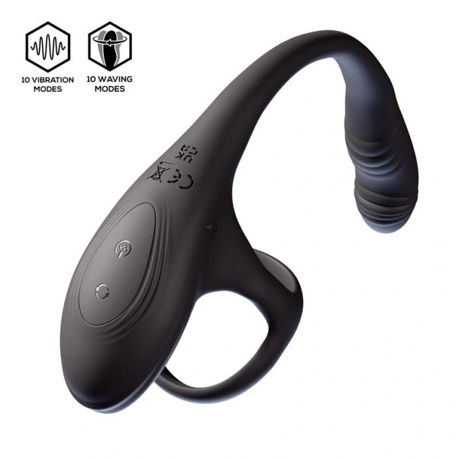 Inel de Penis cu Stimulator Anal, Bluetooth Control, 10 Moduri Vibratii, 10 Moduri Rotatii, Silicon, USB, Negru, Guilty Toys, #5, Erotic24.ro