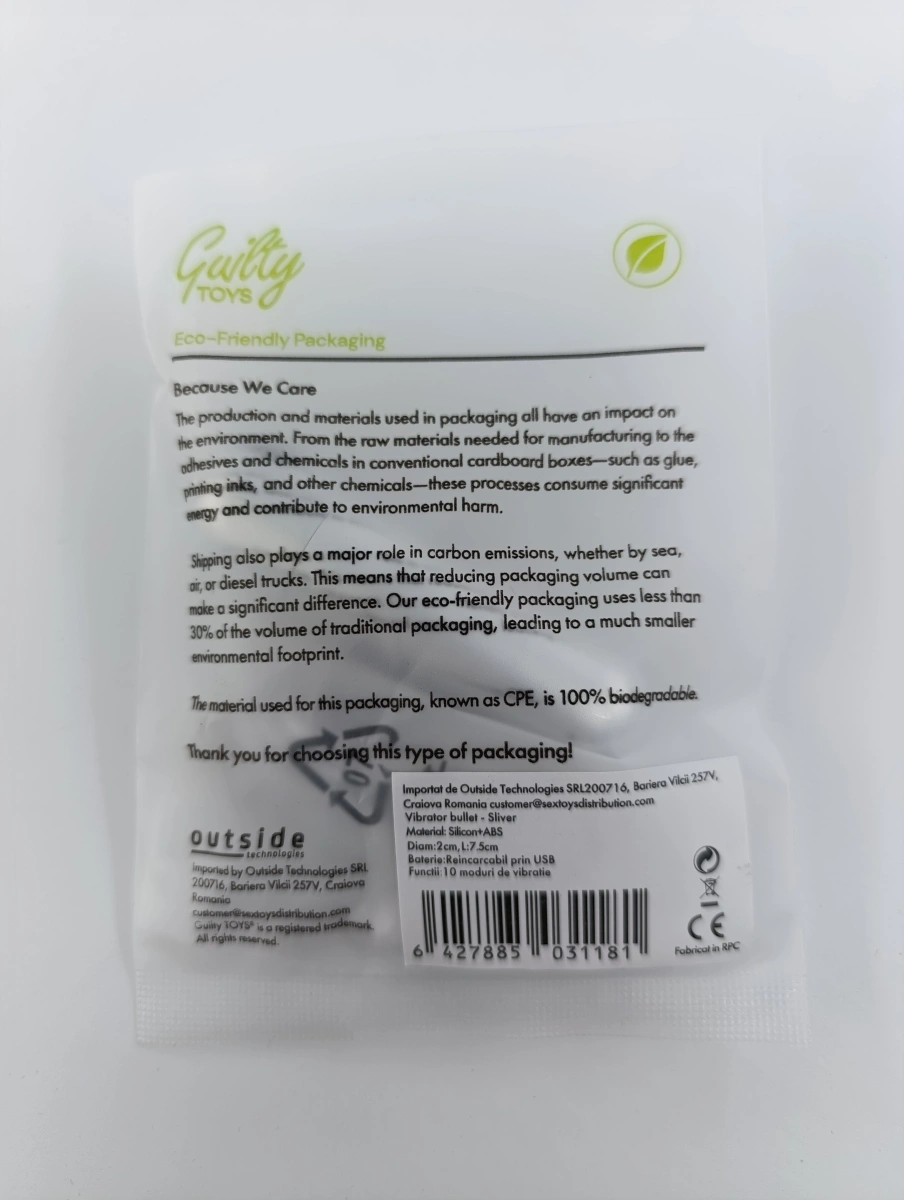 Mini Glont Vibrator VibeX, 10 Moduri Vibratii, ABS, USB, Argintiu, 7.5 cm, Guilty Toys, #2, Erotic24.ro