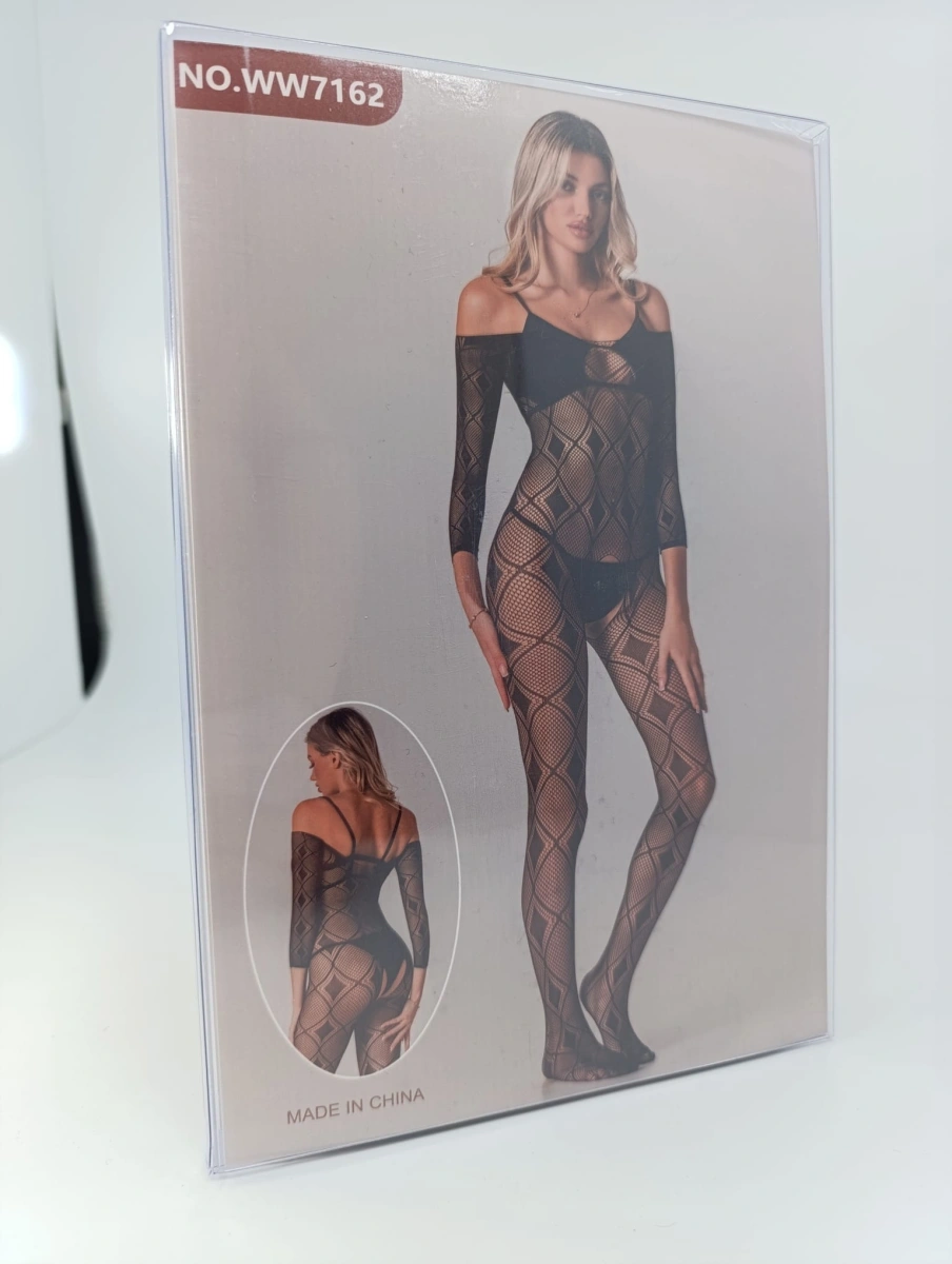Bodystocking Crotchless Model cu Romburi, Negru, S-L, #5, Erotic24.ro