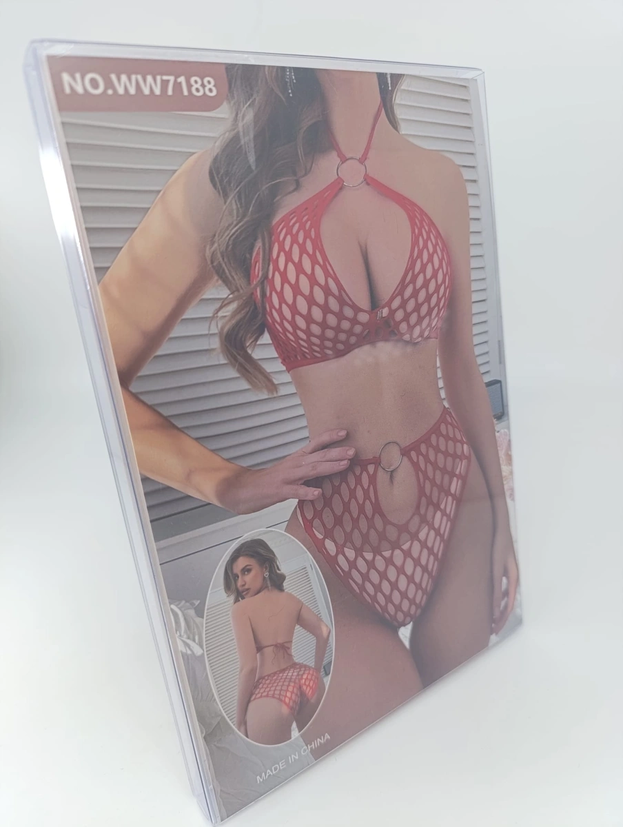 Set Lenjerie din Plasa 2 Piese Joanna, Rosu, S-L, #7, Erotic24.ro