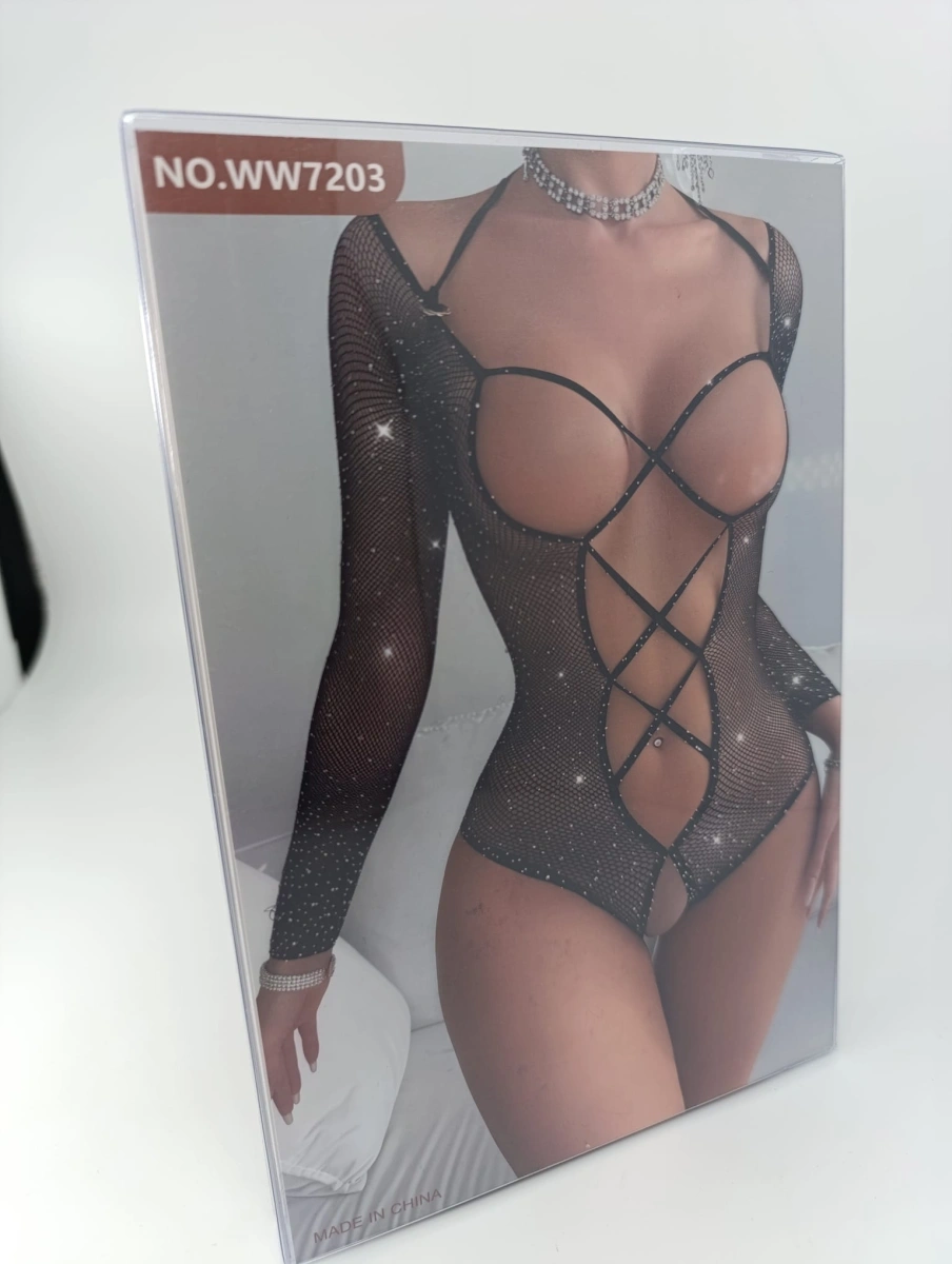 Body Crotchless Sexy Glitter, Negru, S-L, #6, Erotic24.ro