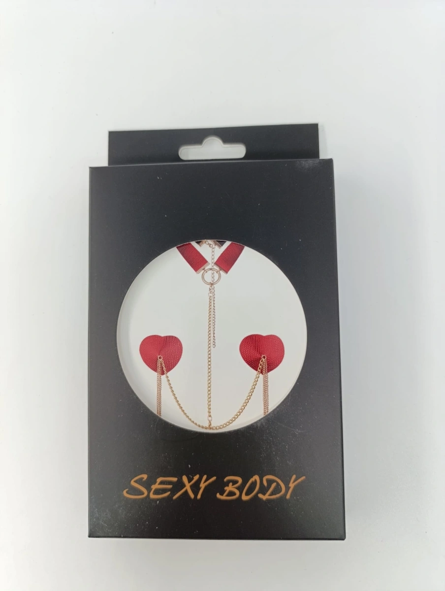 Set Acoperitoare Sfarcuri si Choker Sexy Hearties, Rosu, #5, Erotic24.ro