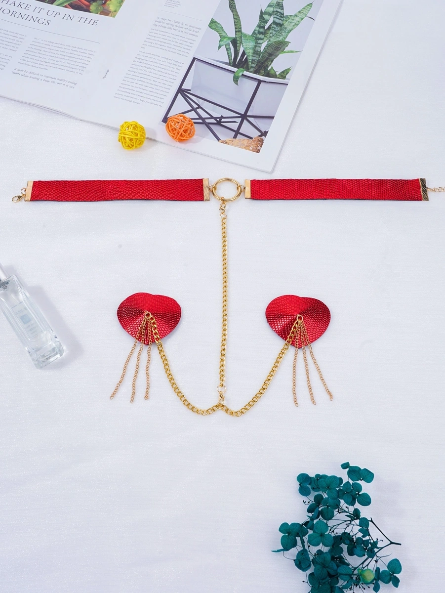 Set Acoperitoare Sfarcuri si Choker Sexy Hearties, Rosu, #3, Erotic24.ro