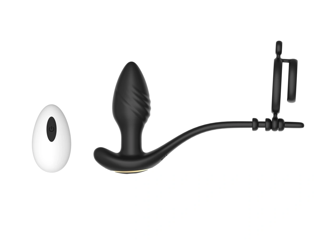 Vibrator Anal cu Inele de Penis, Remote Control, Aplicatie Mobila, Conectivitate Bluetooth, Silicon, USB, Negru, 10 cm, Guilty Toys, #1, Erotic24.ro