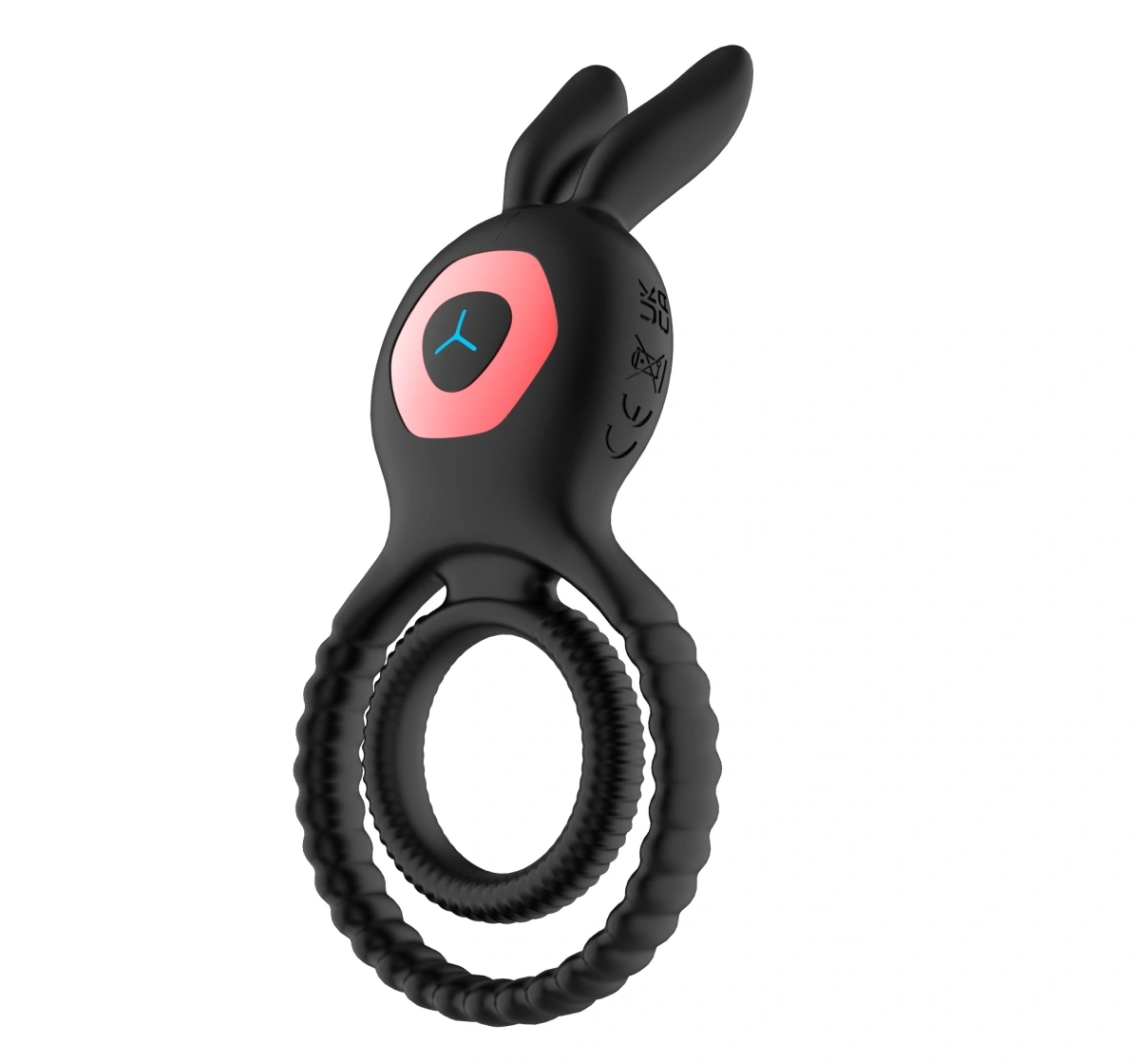 Inel Dublu de Penis Bunny Ring, 10 Moduri Vibratii, Silicon, Negru, Guilty Toys, #1, Erotic24.ro