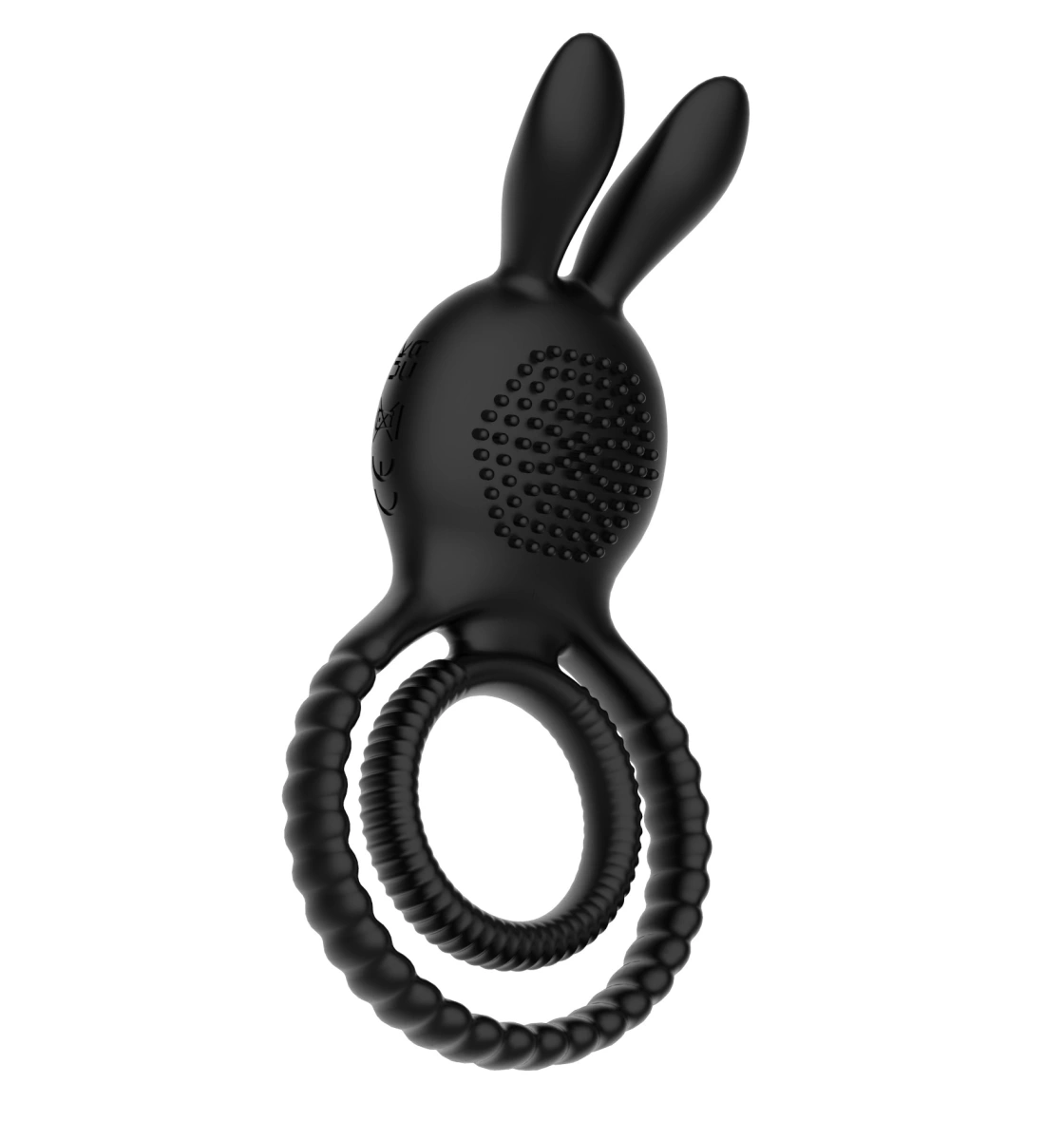 Inel Dublu de Penis Bunny Ring, 10 Moduri Vibratii, Silicon, Negru, Guilty Toys, #2, Erotic24.ro